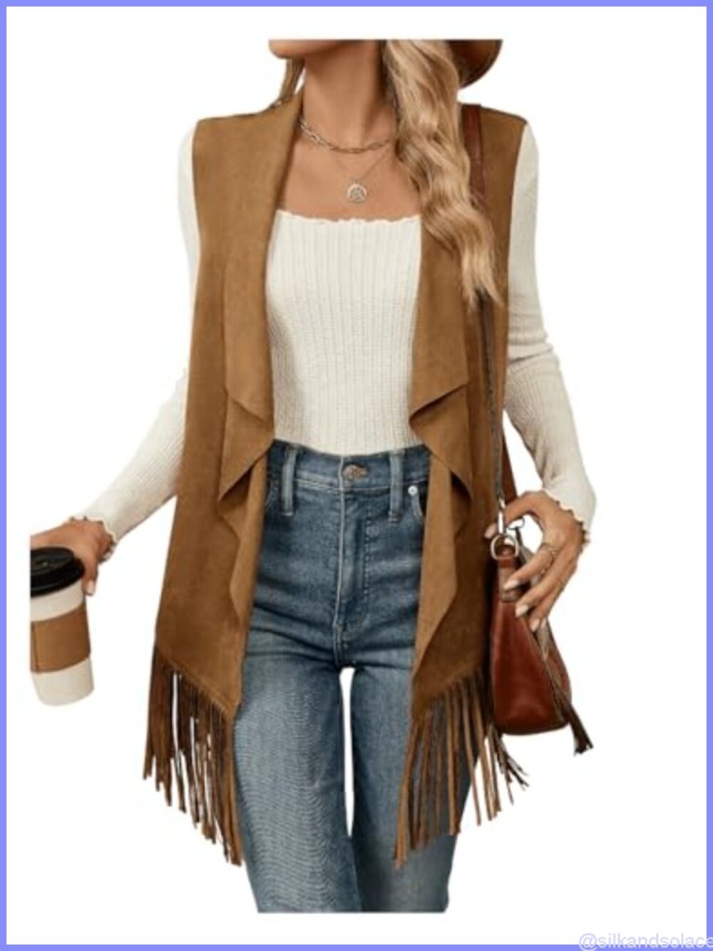 Faux Suede Fringe Vest Sleeveless Tassel Open Front Cowgirl Western